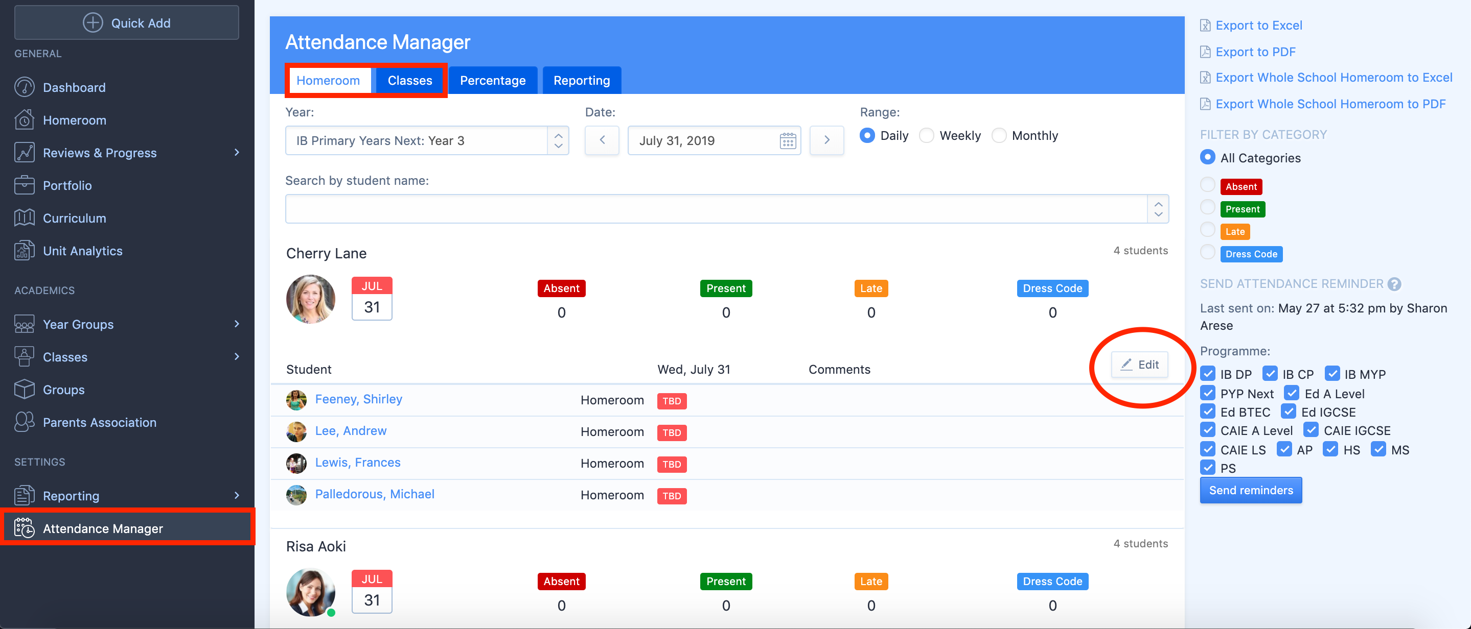 Recording Attendance via the Attendance Manager – ManageBac